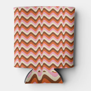 Enfriador De Latas Ondas rosadas retro marrón de los años 70