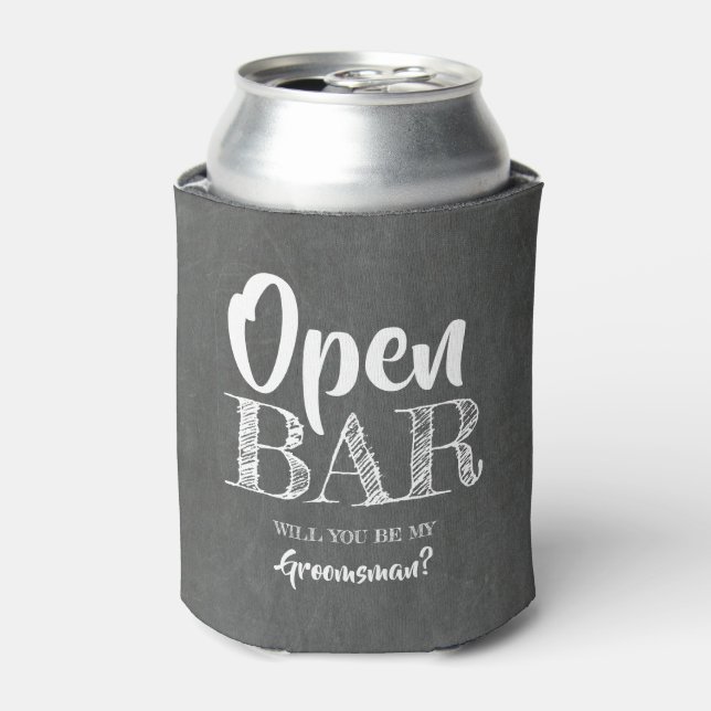Enfriador De Latas Open Bar - Funny propuesta de Groomsman (Lata Anverso)