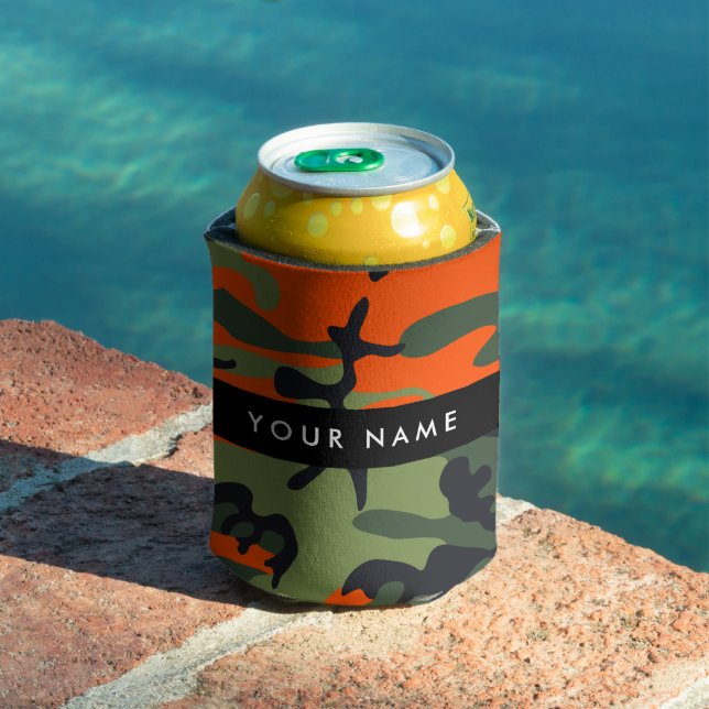Enfriador De Latas Orange Camouflage Pattern, Your name, Personalize (Piscina in situ)
