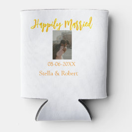 Enfriador De Latas Orange yellow retro photo happily married couple