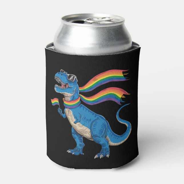 Enfriador De Latas Orgullo Gay Dino Trex Bandera Arcoiris Lgbt Ally (Lata Anverso)