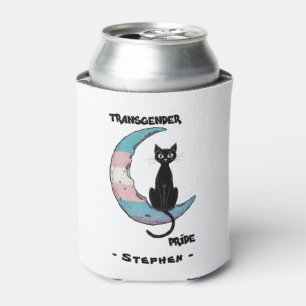 Enfriador De Latas Orgullo transgénero - Gato negro en la luna transv