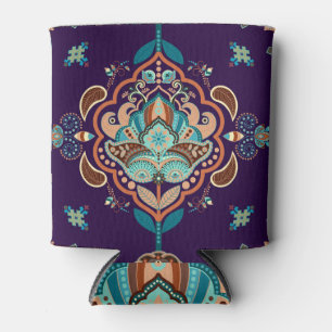 Enfriador De Latas Ornamento Indio Colorido, Frontera Geométrica.