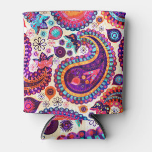 Enfriador De Latas Ornamento indio sin foco Paisley Floral