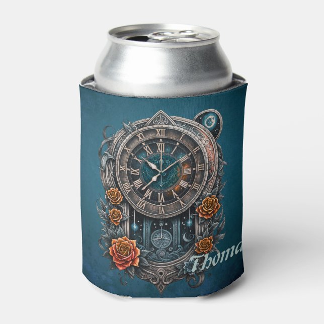 Enfriador De Latas Ornate Steampunk Clock con Rosas. (Lata Anverso)