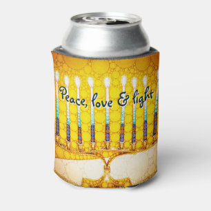 Enfriador De Latas Oro Amarillo Hanukkah Menorah Paz Luz de Amor Negr