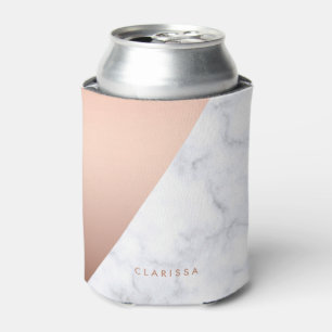 Enfriador De Latas Oro color de rosa de mármol blanco geométrico de
