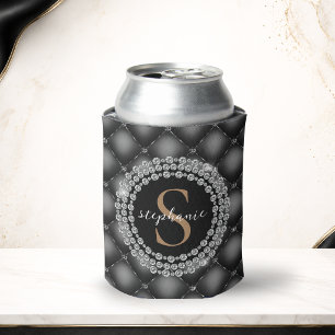 Enfriador De Latas Oro Negro Diamantes Monograma Acolchado Lujo Elega