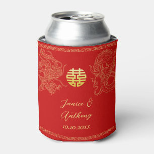 Enfriador De Latas Oro rojo dragón y fénix de boda china