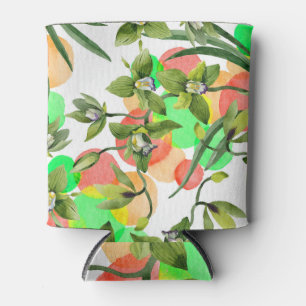 Enfriador De Latas Orquídeas verdes: acuarela floral sin costuras.