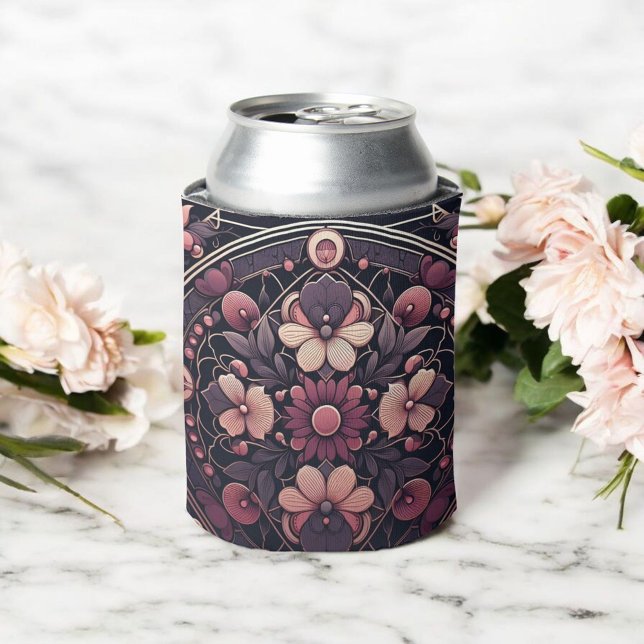 Enfriador De Latas Oscuro Romance Borgoña Art Deco Verano Floral (Subido por el creador)