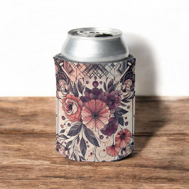 Enfriador De Latas Oscuro Romance Borgoña Art Deco Verano Floral