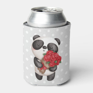 Enfriador De Latas Oso de Panda con Rose Bouquet