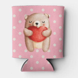 Enfriador De Latas Oso de peluche con un corazón rojo