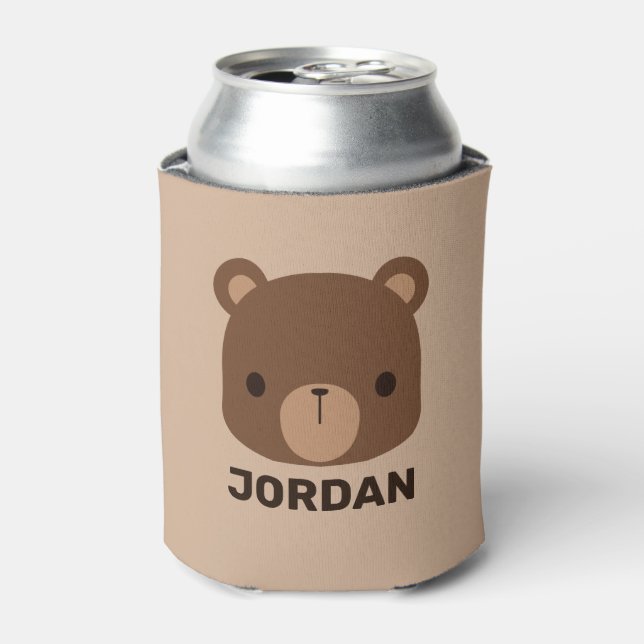 Enfriador De Latas Oso marrón lindo con nombre personalizado (Lata Anverso)