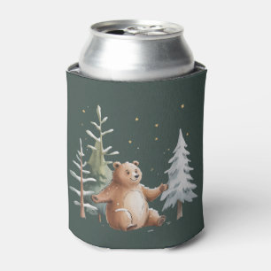 Enfriador De Latas Oso nevado de invierno lindo caprichoso bosque inv