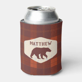 Enfriador De Latas Oso Rústico Retro Plaid Personalizado