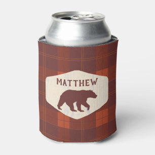 Enfriador De Latas Oso Rústico Retro Plaid Personalizado