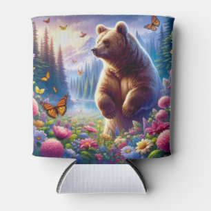 Enfriador De Latas Oso y mariposas alegres y coloridos