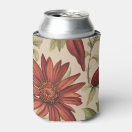 Enfriador De Latas Otoño Rústico Sage Green & Burgundy Red Floral