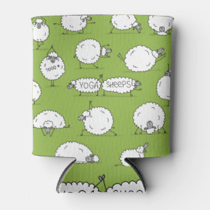 Enfriador De Latas Oveja De Yoga: Diversión De Esbozo Whimsical.