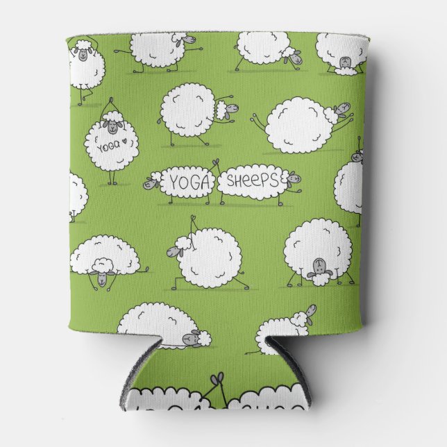 Enfriador De Latas Oveja De Yoga: Diversión De Esbozo Whimsical. (Anverso)