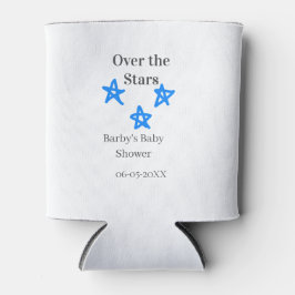 Enfriador De Latas Over the Stars blue gray baby shower name date ele