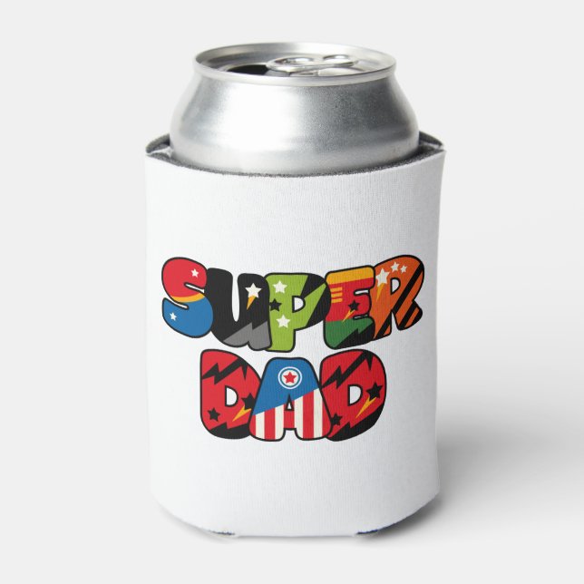 Enfriador De Latas Padre Día Regalo Superhéroe Superhéroe Papá (Lata Anverso)