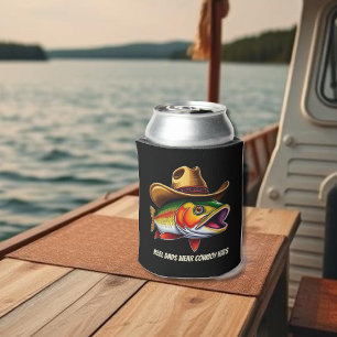 Enfriador De Latas Padres con peces divertidos que usan un Gorra de v
