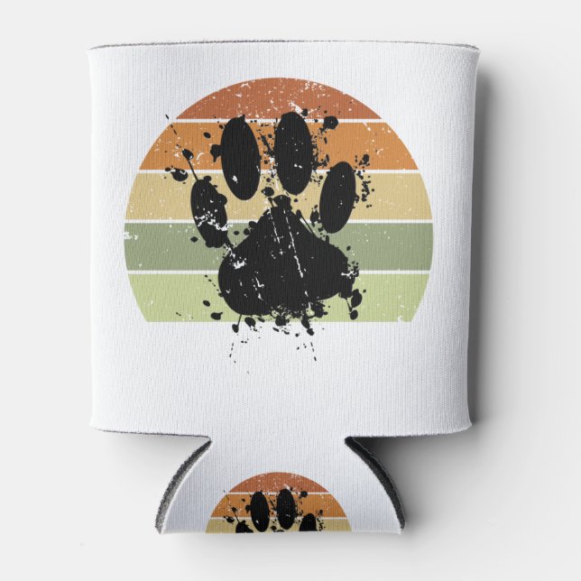 Enfriador De Latas Paint Spatter Dog Paw Print Retro Sunset (Anverso)