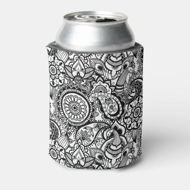 Enfriador De Latas Paisaje floral blanco y negro (Reverso de la lata)