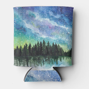 Enfriador De Latas Paisaje nocturno acuarela, Vía Láctea