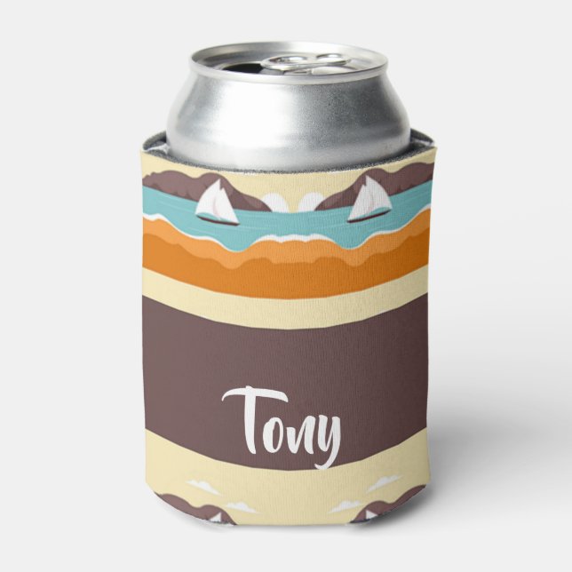 Enfriador De Latas Paisaje tropical con patrón de yate (Lata Anverso)