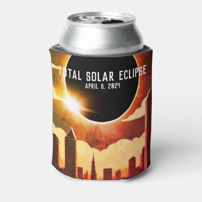 Enfriador De Latas Paisaje urbano eclipse solar total 8 de abril de 2 (Reverso de la lata)