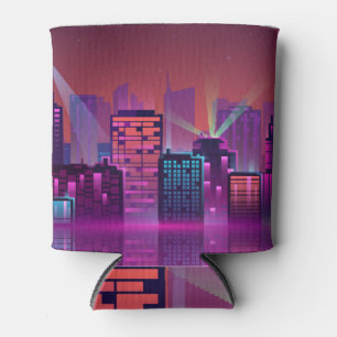 Enfriador De Latas Paisaje urbano nocturno brillante, vintage.