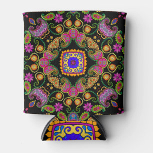 Enfriador De Latas Paisley floral brillante: adorno festivo