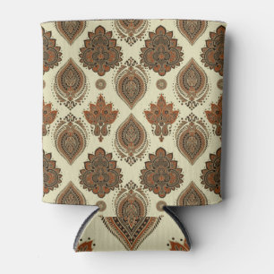 Enfriador De Latas Paisley floral, patrón de cosecha textil asiático.