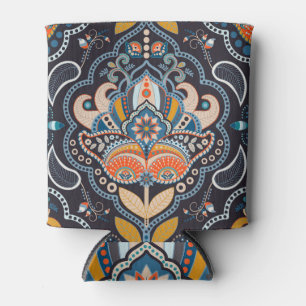 Enfriador De Latas Paisley Floral: Patrón indio oscuro
