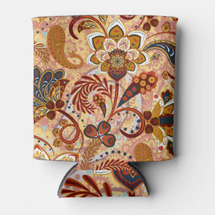 Enfriador De Latas Paisley indio: Marrón de cosecha floral