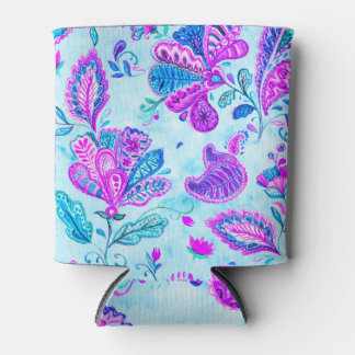 Enfriador De Latas Paisley Watercolor: Floral Oriental Tile