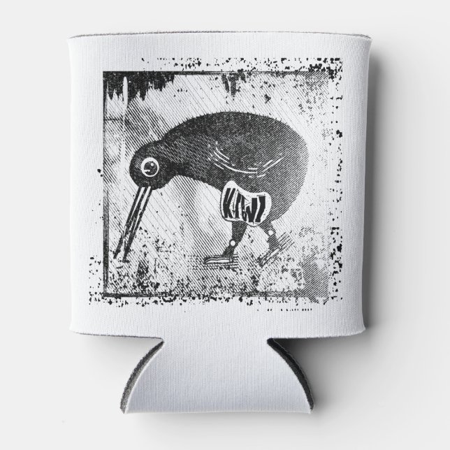 Enfriador De Latas Pájaro kiwi blanco y negro (Anverso)