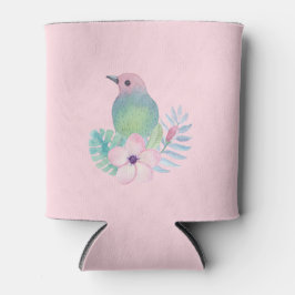 Enfriador De Latas Pájaro y Flor de Acuarela