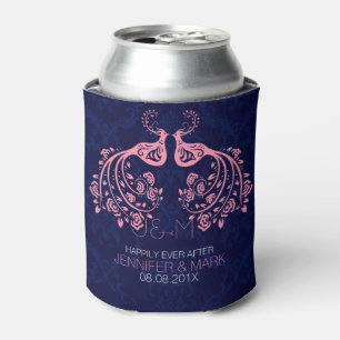 Enfriador De Latas Pájaros de amor con flores rosadas Personalizado a