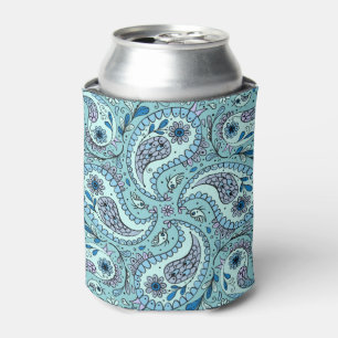 Enfriador De Latas Pájaros de paisley en azul bebé