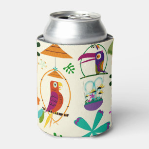 Enfriador De Latas Pájaros Tiki Modern Vintage Retro Luau Tropical