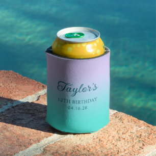 Enfriador De Latas Pale Lavender Turquoise Ombre 12 cumpleaños
