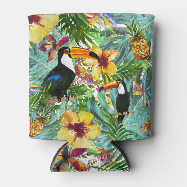 Enfriador De Latas Palm Pineapple Fiesta Tropical Toucan Moderno (Anverso)
