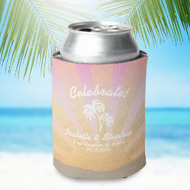 Enfriador De Latas Palm Tree, Sun, Sand, Tropical Beach Wedding Guay