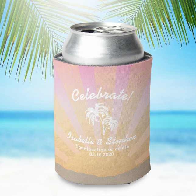 Enfriador De Latas Palm Tree, Sun, Sand, Tropical Beach Wedding Guay (Subido por el creador)