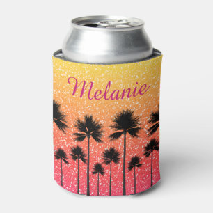 Enfriador De Latas Palm Trees Sparkly Gradiente Sunset Personalizado